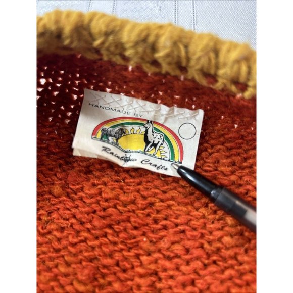 VTG Handmade by Rainbow crafts Cardigan women Size L Knitted Sweater Orange Blue - Picture 6 of 10